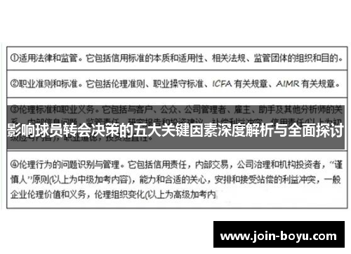 影响球员转会决策的五大关键因素深度解析与全面探讨